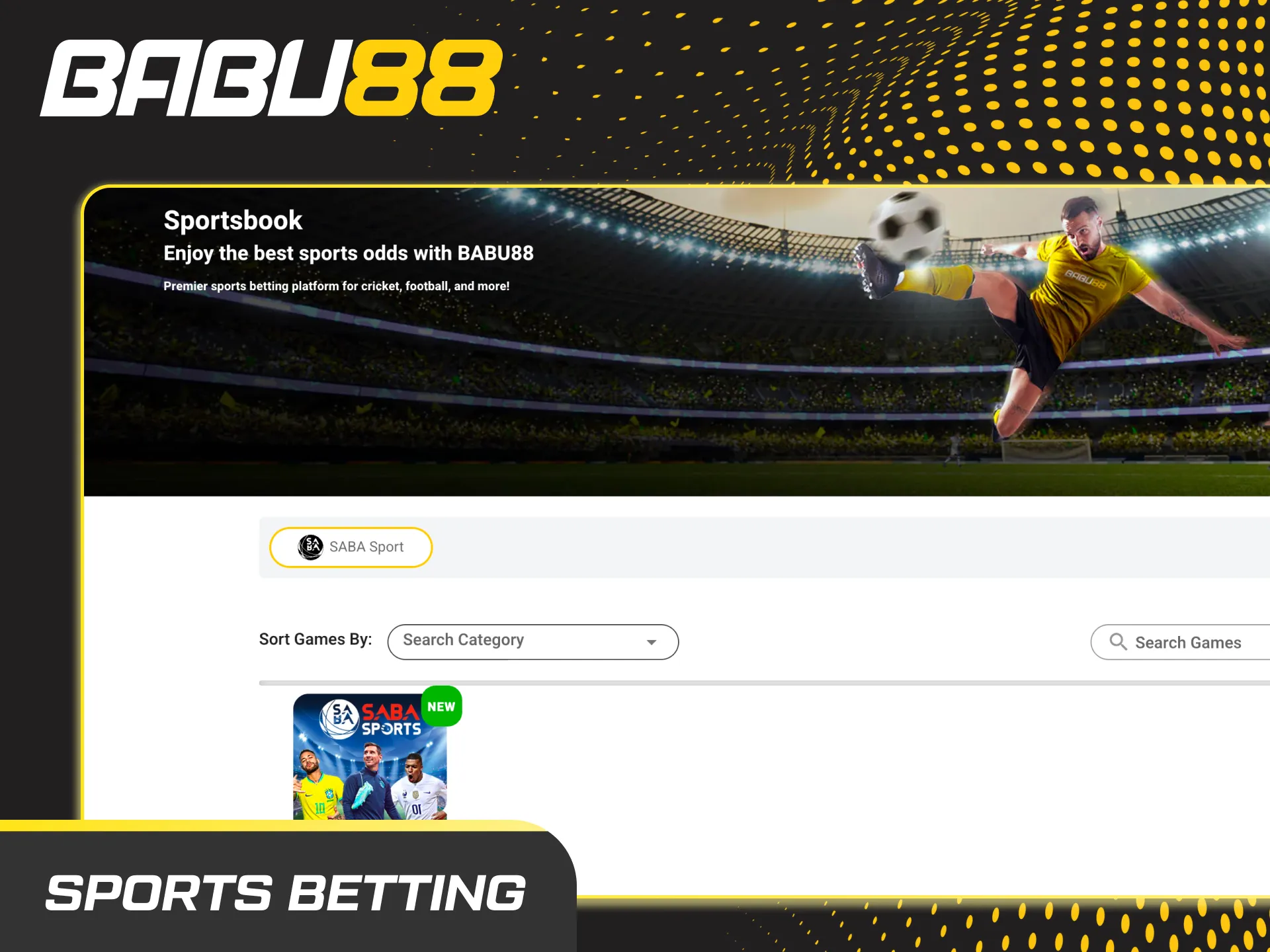 Sports betting collage showing in-play odds across 30+ sports: cricket, football, tennis, kabaddi, esports, horse racing.