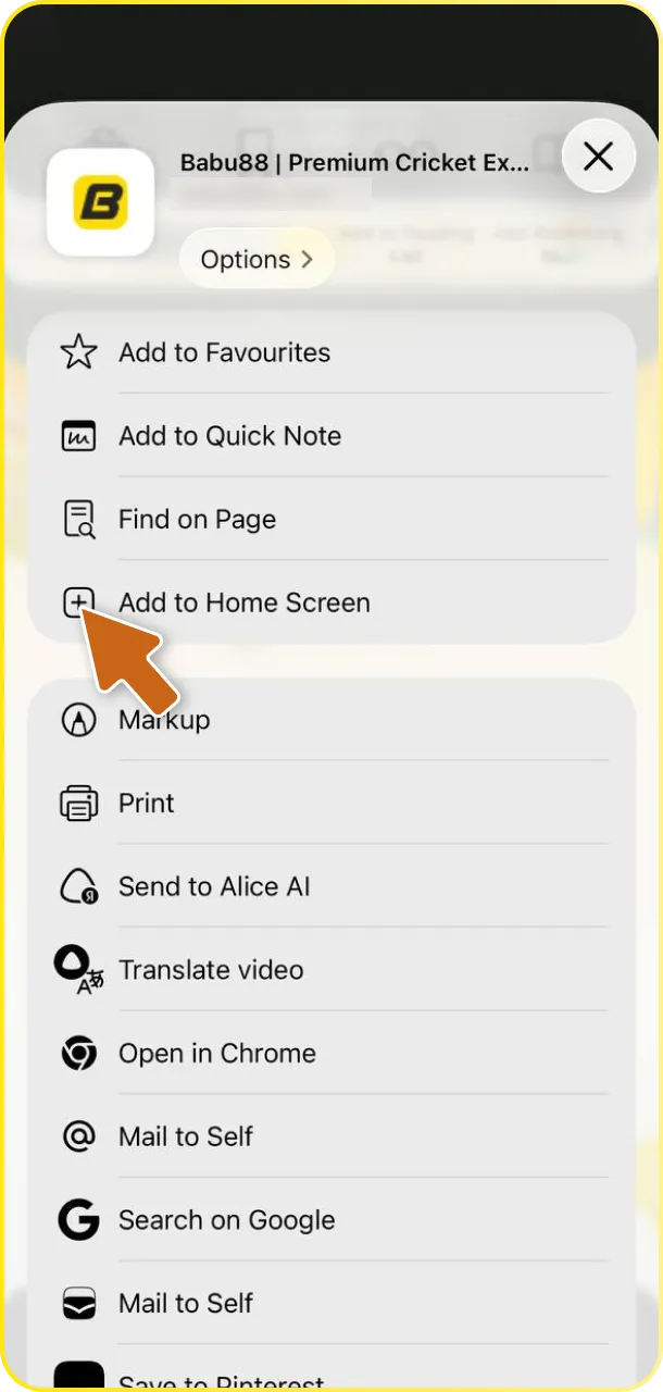 Create a quick-access shortcut when you add to home screen the Babu88 mobile site.