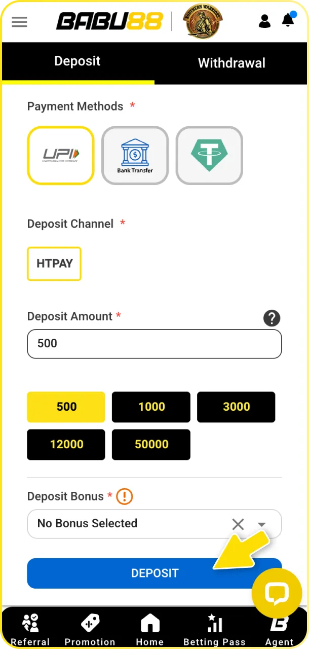 Use secure Indian payment methods to deposit funds into your Babu88 cricket betting balance.