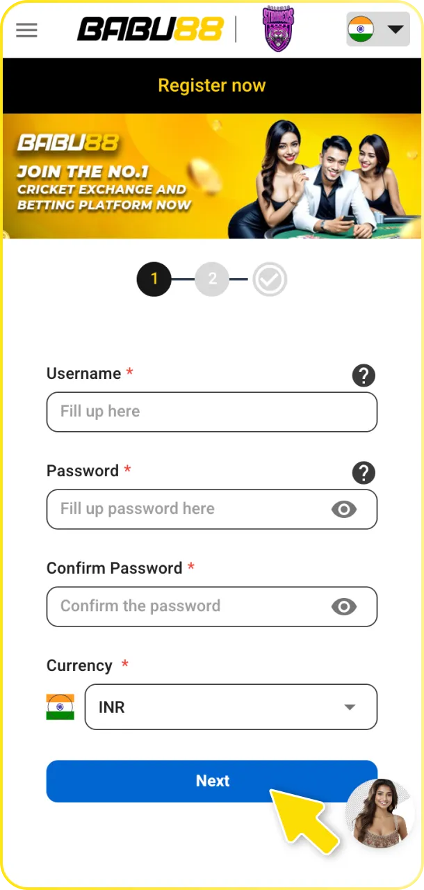 Complete the official sign-up process and register an account to start betting on cricket at Babu88.