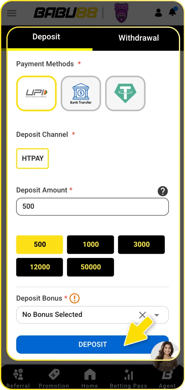 Deposit in INR using local methods for your Babu88 esports wagers.