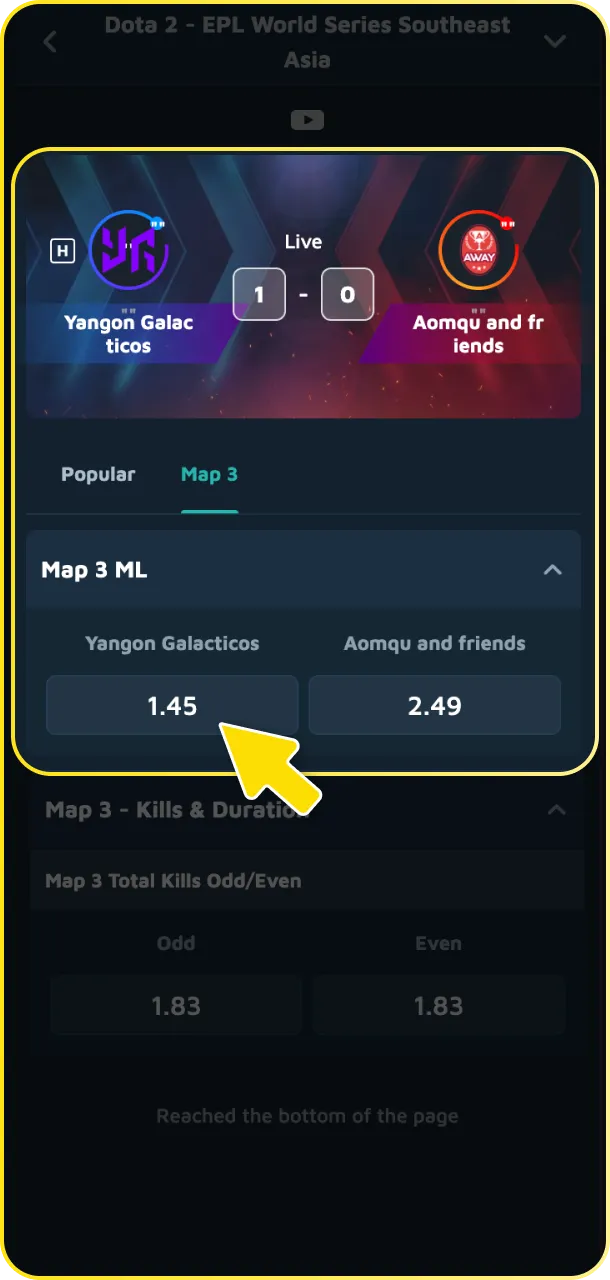 Place your first bet on competitive matches via Babu88 esports app.