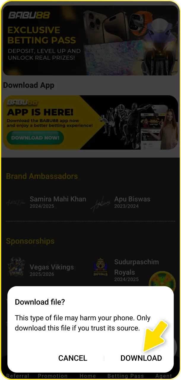 Get the APK and install the official Babu88 Formula 1 app on your device.