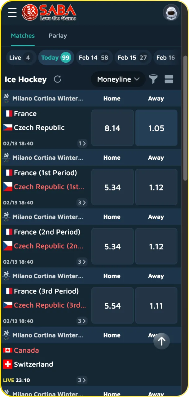 Log in and enable notifications to start betting on Babu88 ice hockey.