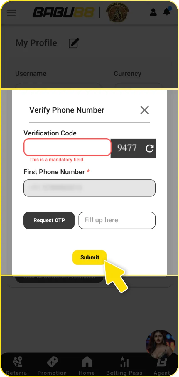 Verify your details to secure access to the Babu88 live casino.