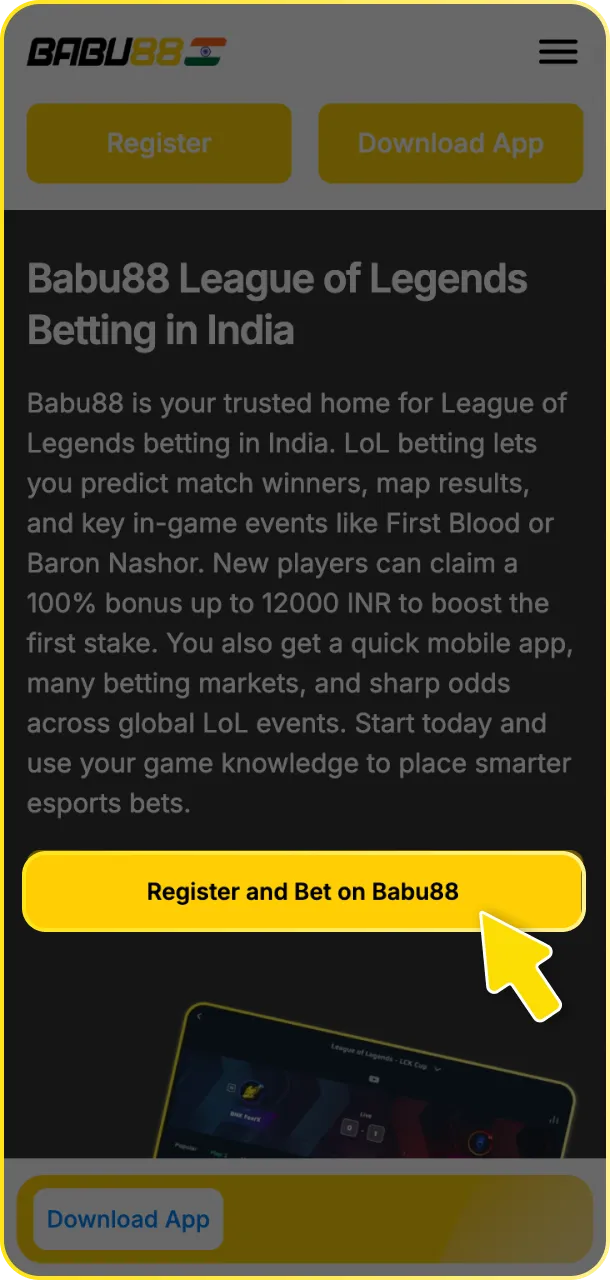 Sign up at Babu88 to start your League of Legends betting journey.