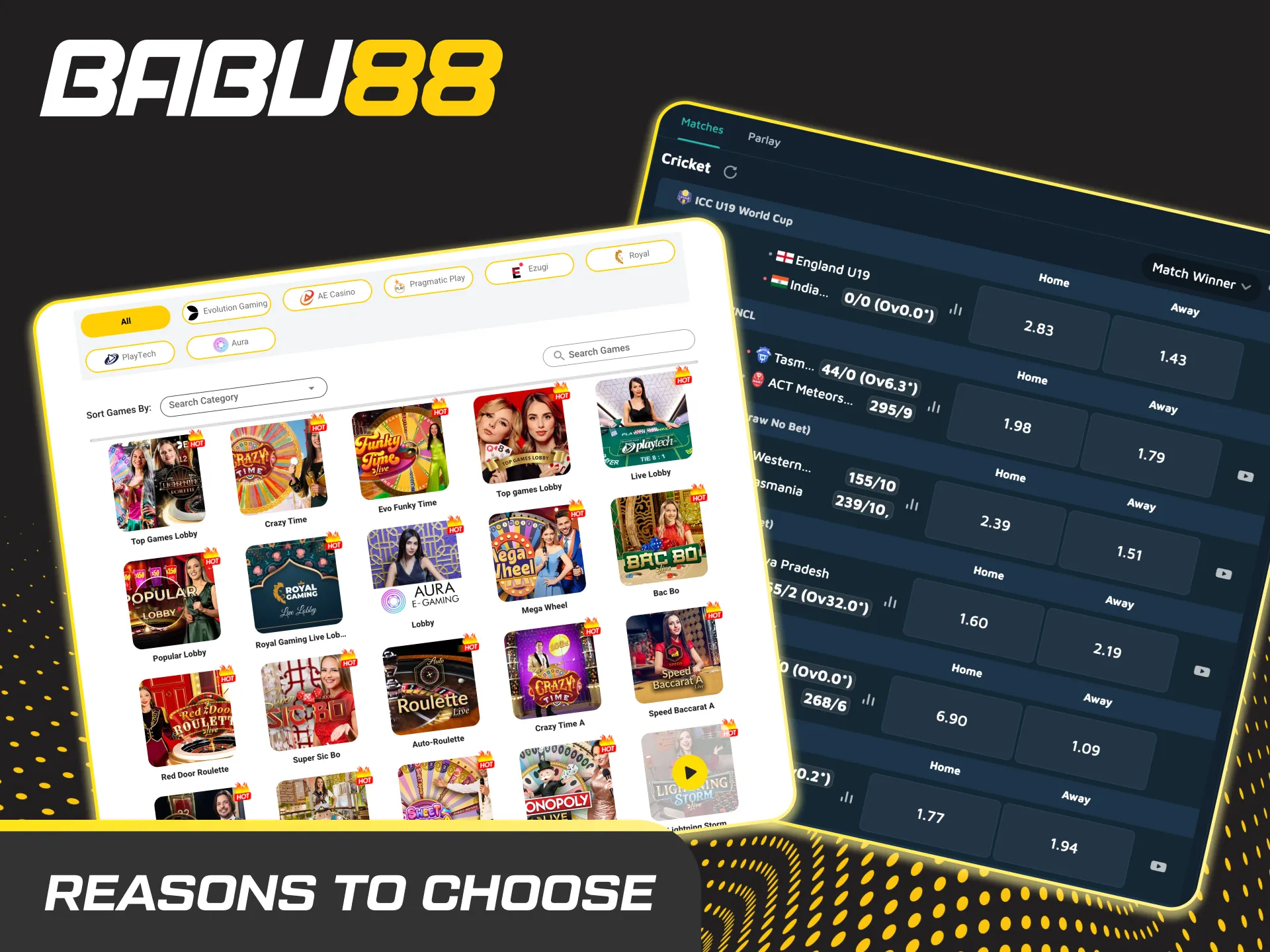 Reasons to choose Babu88: India-focused cricket odds, fast UPI/crypto, mobile app, fair promos, 24/7 chat, big casino.