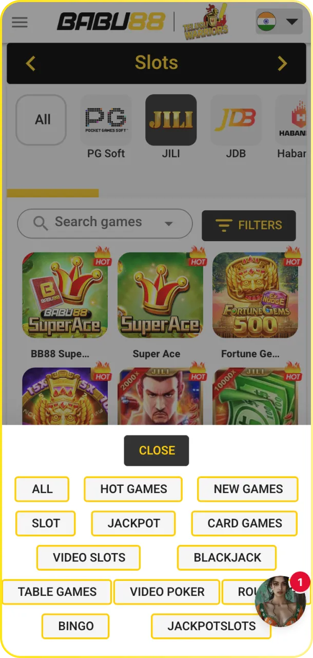 Filter or search a game to find your favorite Babu88 slots.